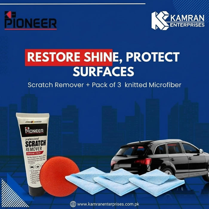 KE PIONEER SCRATCH REMOVER WITH APPLICATOR + PACK OF 3 KNITTED MICROFIBERS