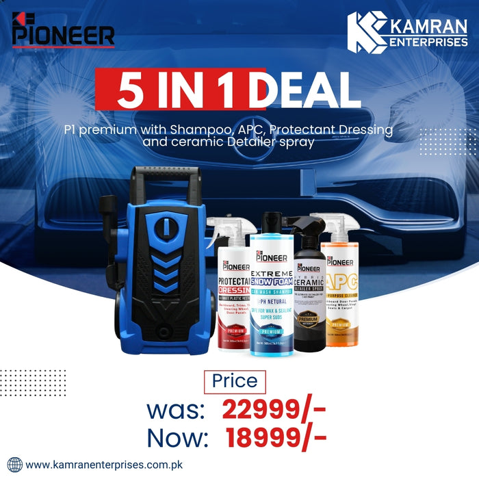 KE Pioneer P1 Premium With Complete Car Care Kit - 5 in 1 - Snow foam Shampoo + APC + Protectant Dressing + Ceramic Detailer Spray