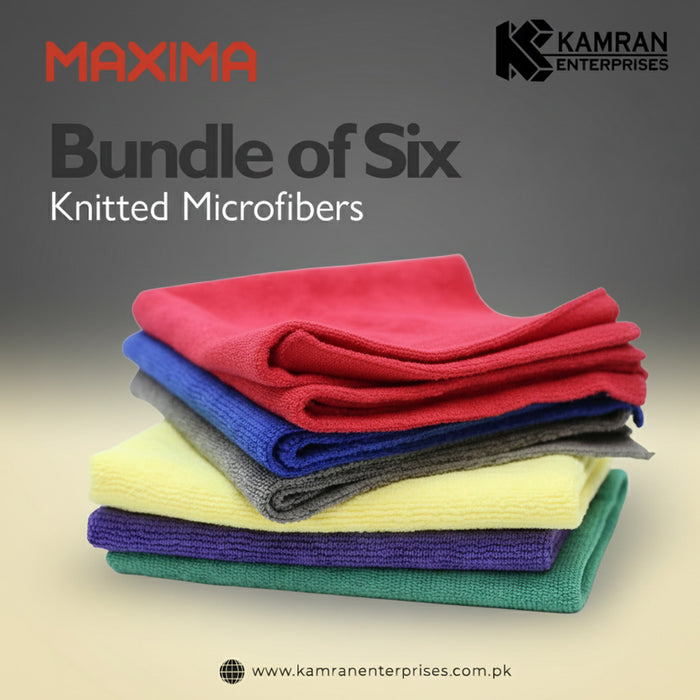 MAXIMA Knitted Microfiber Bundle Soft Towel Double Side 6 Pcs | Glass Cleaner | Car Towel | Edgeless Towel