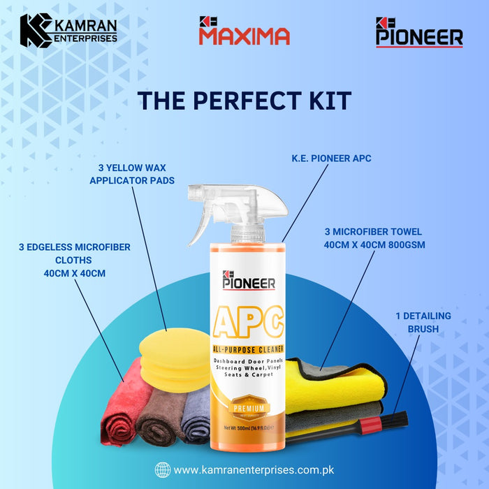 THE PERFECT KIT - K.E Pioneer APC All Purpose Cleaner + Microfibers + Foam Applicators + Detailing Brush