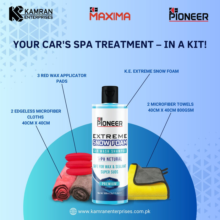 CAR'S SPA TREATMENT KIT - K.E Pioneer Snow Foam Shampoo + Microfibers + Foam Applicators