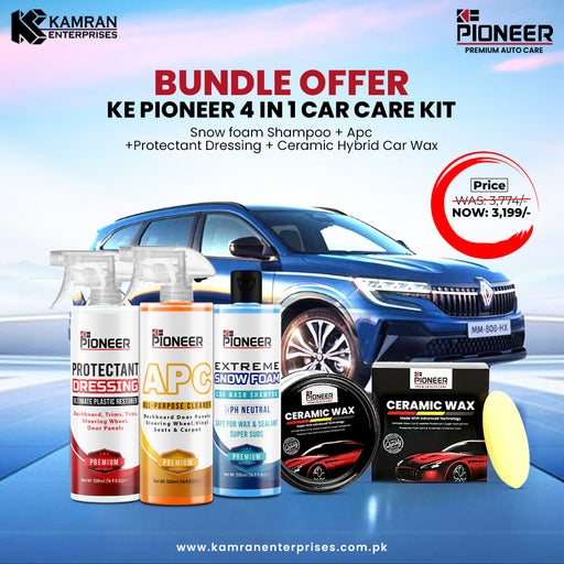 Ke Pioneer 4 IN 1  Car Care Kit - Snow foam Shampoo + Apc + Protectant Dressing + Ceramic Hybrid Car Wax - Shine unmatched