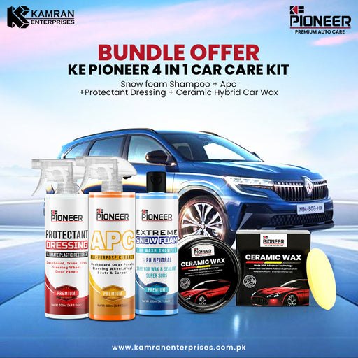 Ke Pioneer 4 IN 1  Car Care Kit - Snow foam Shampoo + Apc + Protectant Dressing + Ceramic Hybrid Car Wax - Shine unmatched