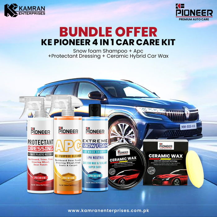 Ke Pioneer 4 IN 1  Car Care Kit - Snow foam Shampoo + Apc + Protectant Dressing + Ceramic Hybrid Car Wax - Shine unmatched
