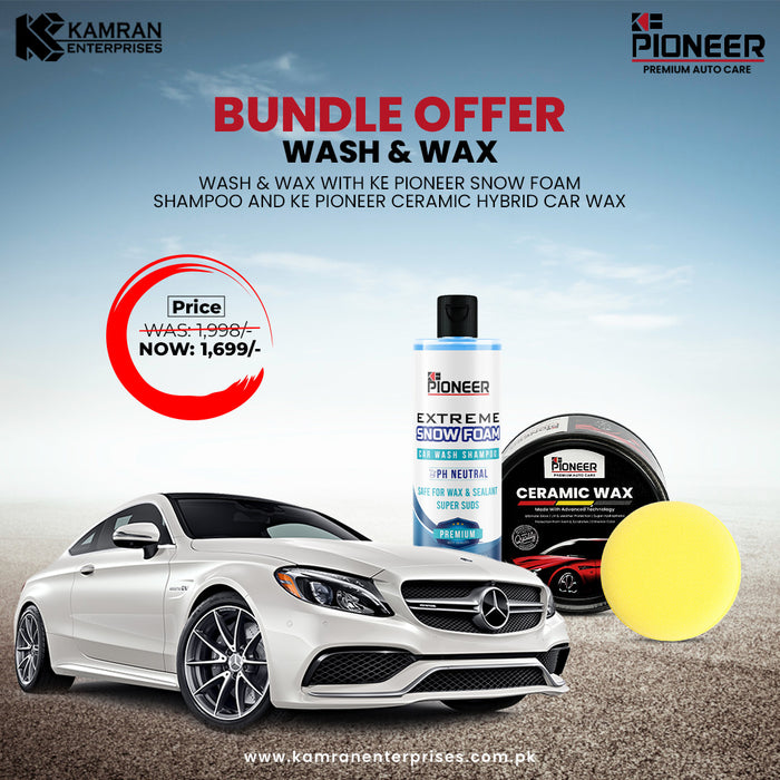 KE PIONEER WASH N WAX BUNDLE - SNOW FOAM SHAMPOO + CERAMIC HYBRID CAR WAX - TOP QUALITY