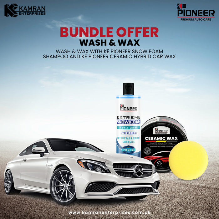 KE PIONEER WASH N WAX BUNDLE - SNOW FOAM SHAMPOO + CERAMIC HYBRID CAR WAX - TOP QUALITY