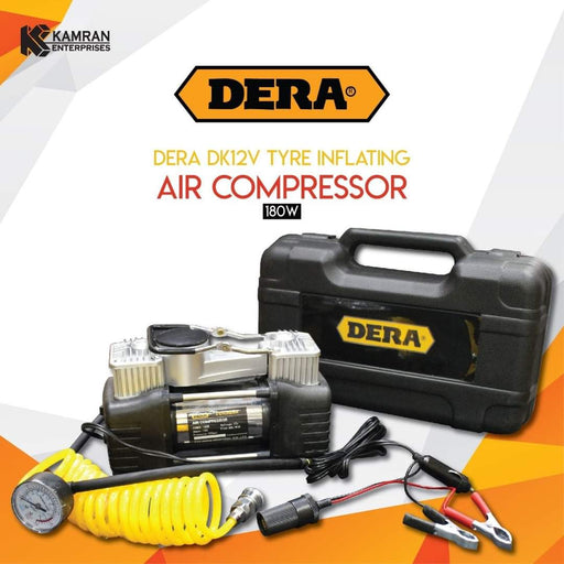 DERA DK12V DOUBLE CYLINDER TYRE INFLATOR AIR COMPRESSOR WITH TYRE REPAIR KIT - 180WATTS