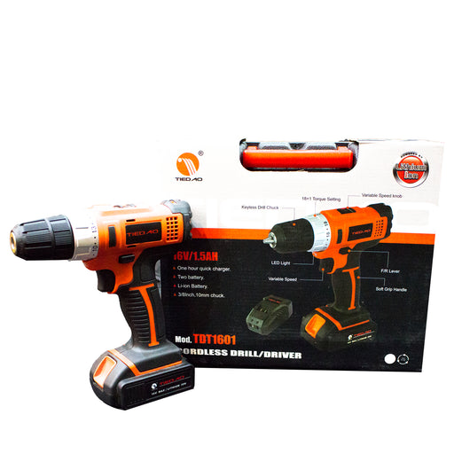 TIEDAO 16V CORDLESS DRILL/SCREW DRIVER TDT1601 - DOUBLE BATTERY - 100% COPPER WINDING