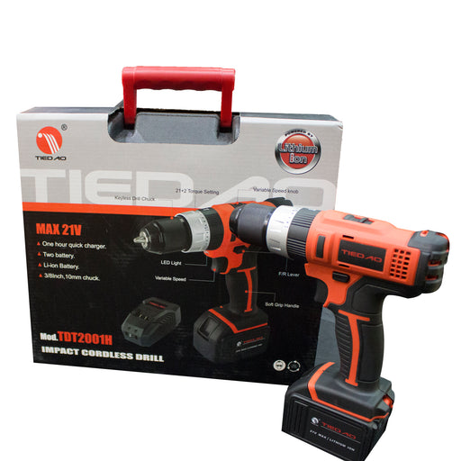 TIEDAO 21V CORDLESS IMPACT DRILL/SCREW DRIVER 21V TDT2001H - DOUBLE BATTERY - 100% COPPER WINDING