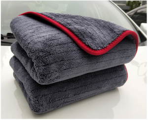MJJC 1000gsm Coral Fleece Drying Towel Big Size 60x90cm Grey Cloth with Red Trim