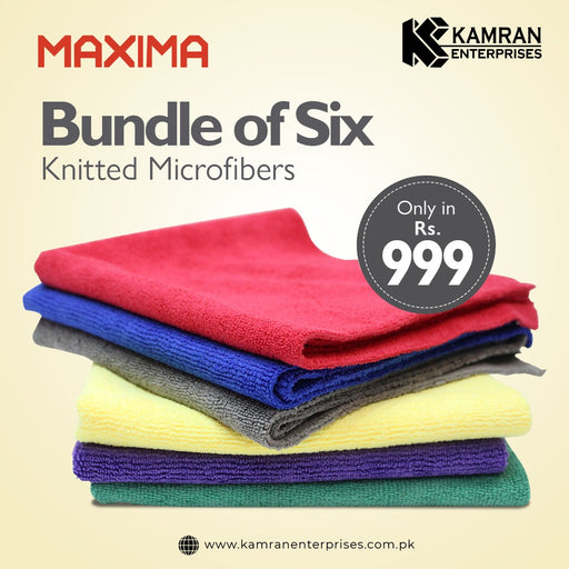 MAXIMA Knitted Microfiber Bundle Soft Towel Double Side 6 Pcs | Glass Cleaner | Car Towel | Edgeless Towel