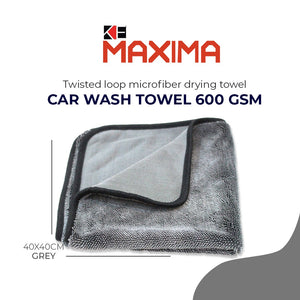 MAXIMA TWISTED LOOP MICROFIBER DRYING TOWEL 600GSM - 40CM X 40CM - GREY - TOP QUALITY