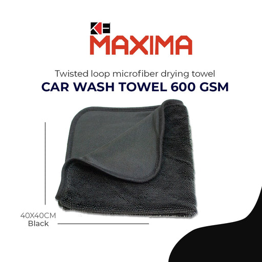 MAXIMA TWISTED LOOP MICROFIBER DRYING TOWEL 600GSM - 40CM X 40CM - BLACK - TOP QUALITY